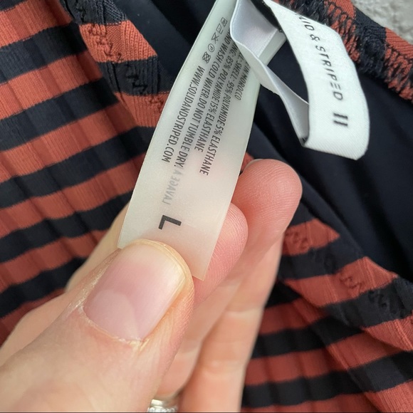 SOLID & STRIPED Alison Wrap-Effect Ribbed Striped Black & Brown Swimsuit - Picture 6 of 10